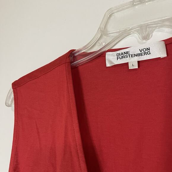 Diane von furstenberg DVF coral red wrap vneck sleeveless knee length dress LRG - Picture 2 of 6